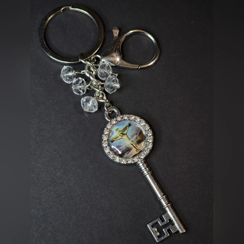 Silver Jesus Protection Key Charm Keychain